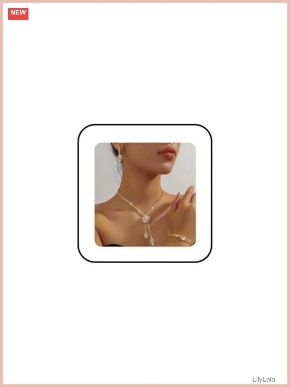 Crystal Rhinestone Jewelry Set Flower Necklace Earrings Bracelet for Women